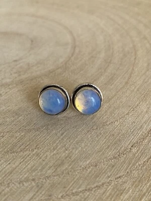 Natural Opalite Stud Earrings Sterling Silver 925 Plated Red 10mm - Image 1 of 4