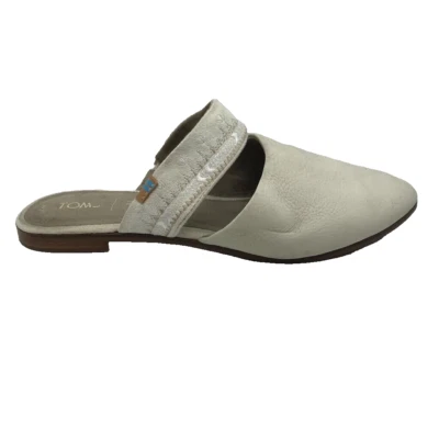 Toms Womens Jutti Mule Flat Shoes Beige Embroidered Leather Slip On 7 - Image 1 of 4