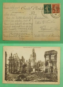 DR WHO 1920 FRANCIA ARRAS RUINAS DE LA PRIMERA GUERRA MUNDIAL POSTAL A EE. UU. k65077 - Imagen 1 de 3
