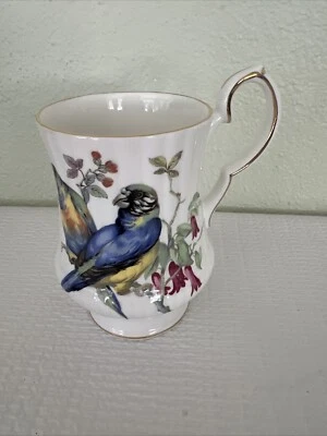 VTG Royal Windsor Parrots Cup Mug Fine Bone China Made in England 4" Gold Trim - Image 1 of 4