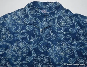 Polo Ralph Lauren Blue Floral Linen Blend Sail Hawaiian Camp Shirt Mens 2XL - Picture 1 of 10
