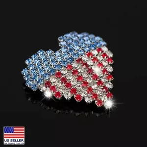 Women Jewelry Brooch Pin Full Crystal American Flag Love Heart Shine Bling 0456 - Picture 1 of 3