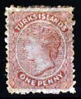 TURKS & CAICOS ISLANDS QVa 1867 One Penny Dull Rose No Wmk P11-12 SG 1 MINT