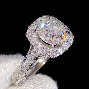 2.44 TCW Round Cut Moissanite Halo Engagement Ring In 14k White Gold Plated - Picture 1 of 10