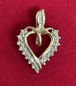 10k Yellow Gold Heart 18 Natural Diamonds Accents Pendant American Diamond Lab - Picture 1 of 6