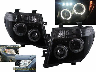 Farol projetor halo LED FRONTIRE NAVARA D40 05-10 preto para Nissan RHD - Imagem 1 de 4