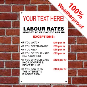 Garage hourly rates joke sign 3039 Fun novel Garage and workshop Waterproof sign - Picture 1 of 2