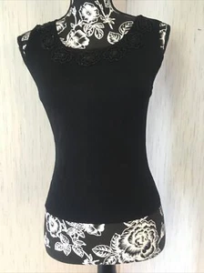 FINITY Womens Top Black Sleeveless Shell Stretch Knit Beaded Detailing Size Smal - Picture 1 of 10