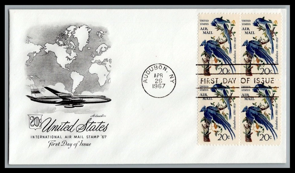 US FDC # C71 20c Audubon Artmaster block  1967, 9p827 - Image 1 of 1