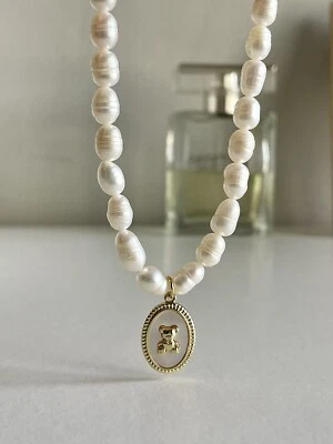 Collar colgante perlas barrocas naturales de agua dulce lindo patrón de oso  Foto 1 de 4