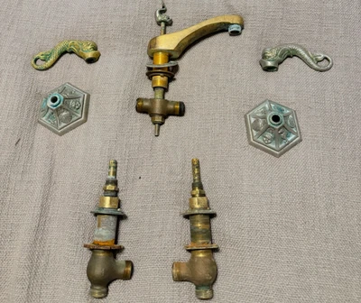 Vintage Brass Koi Fish Bathroom Faucet Set - Image 1 of 4