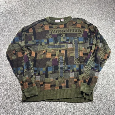 Suéter Campus Vintage Para Hombre 2XLT Verde Multicolor Tejido 3D Abstracto Geométrico Años 90 Foto 1 de 4