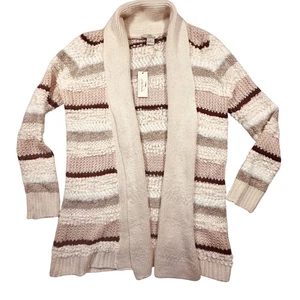 Bob Timberlake Striped Knit Cardigan Sweater Cream Pink Brown Women's Medium NWT - Picture 1 of 10