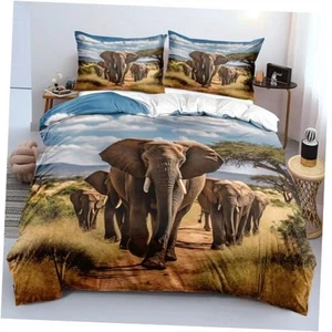 Elephant Duvet Cover Set African Wild Animal Elephant Twin Elephant10 - Picture 1 of 7