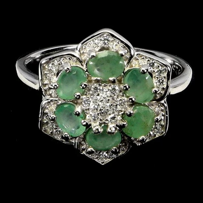 925 Sterling Silver Ring Oval Emerald 4x3mm Natural Gemstone Jewelry Size 6 - Image 1 of 4