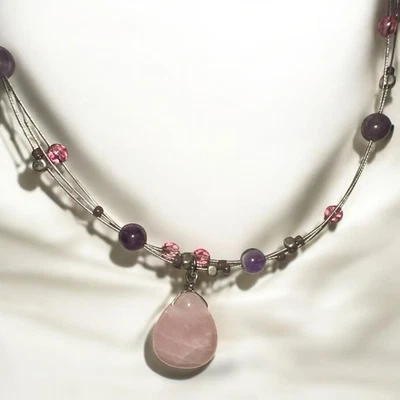 NY & Co Floating 3 Wire Necklace rose quartz and  amethyst 16” With 2” Extension - Image 1 of 3