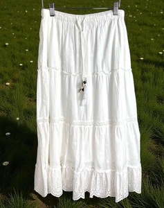 Cynthia Rowley weiß Bauern Boho Küste Landhaus Stufen Maxirock Damen Medium - Bild 1 von 4