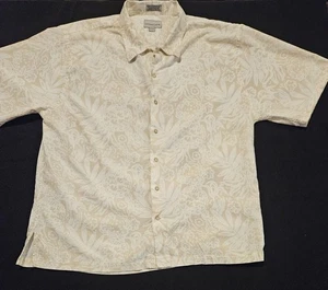 Cutter & Buck Hawaiian Mens Button Up Tropical Floral Men's Tan & WhiteSize XL - Picture 1 of 6