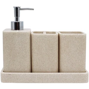 Bathroom Accessories Set 4 Pcs Accessory Soap Dispenser Toothbrush Holder Qtip - Picture 1 of 7