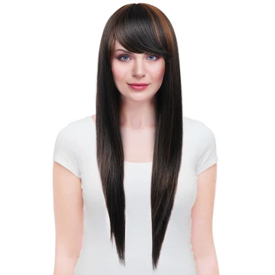 Full Bangs Long Black Straight Wig Heat Resistant Synthetic Hair Women's Wigs - Image 1 of 4