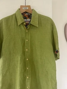 100% Linen Claudio Lugli Greeb floral short sleeved shirt size XL - Picture 1 of 8