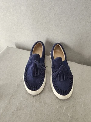 J/Slides NYC Womens Sneakers 7 Navy Blue Suede Tassel Slip On Casual Shoes - Image 1 of 4