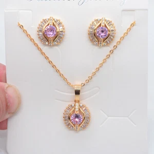 18K Yellow Gold Filled Women Red Mystic Topaz Earrings & Pendant Jewelry Set - Picture 1 of 12