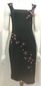 Karen Millen Black/Pink Silk Sleeveless Dress With Sequin Floral Embellishment S - Picture 1 of 8