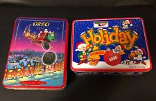 Lot of Two Vintage Keebler Holiday 1998 and Nabisco Oreo 1995 Metal Cookie Tins
