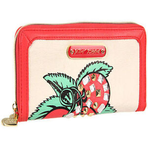 BETSEY JOHNSON BJ-EWELED GRAPHIC ZIP AROUND WALLET IN GUAVA-NWT-SRP:$68