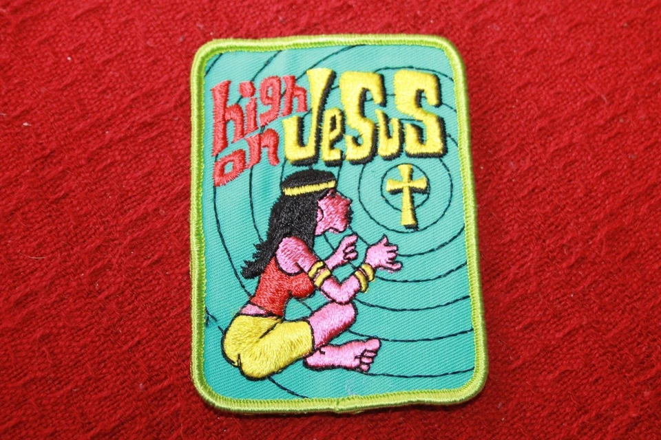 NOS Original Vintage 70s High On Jesus Hippie Religious Church Novelty Patch - Image 1 of 1