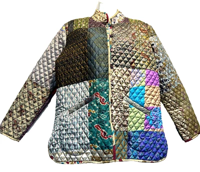 Nw SACRED THREADS hippy boho patch pocket poly silk JACKET COAT TOP XL Free ship - Image 1 of 4