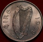 Pièce étrangère non circulée 1959 Irlande 1/2 vêtue de couronne