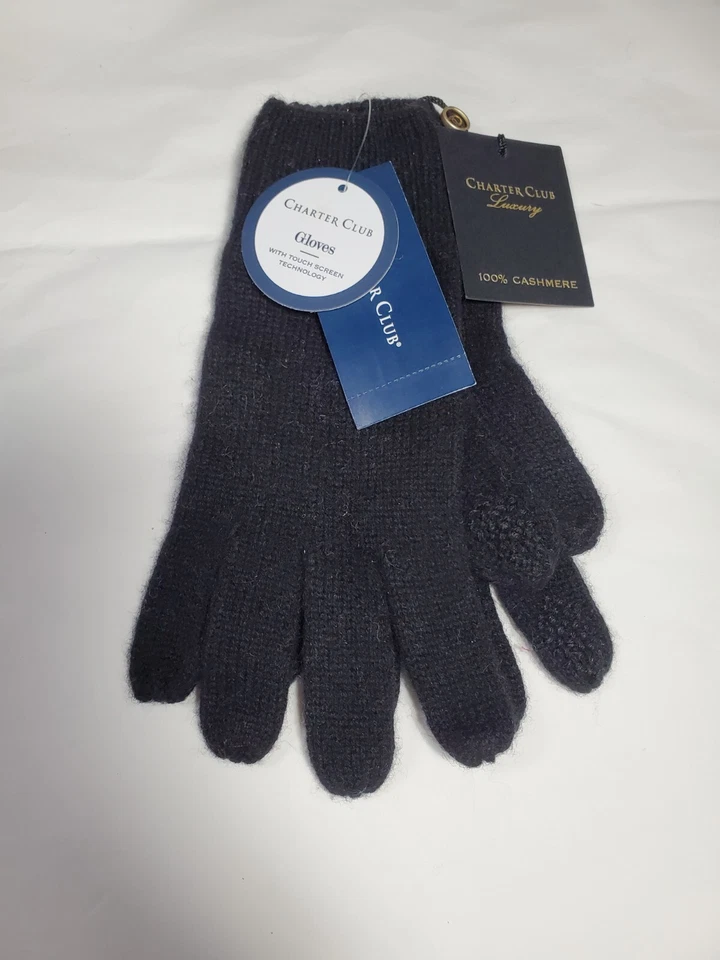 LUVAS CHARTER CLUB Luxo 100% Cashmere Tela Sensível Ao Toque PRETAS OS MSRP $79 Novo com etiquetas - Imagem 1 de 1