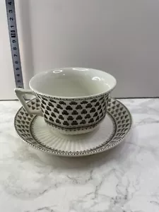 Vtg Adams Micratex Ironstone Teacup & Saucer~Brentwood Empress Black Shamrocks - Picture 1 of 6