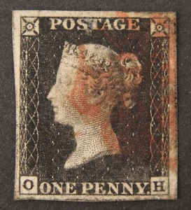 QV 1840 1d Black (OH) Plate 1a SG1 AS1 4 Margins Red MX - Picture 1 of 2