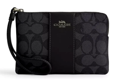 💚Pulseira com zíper de canto-CW854 Gunmetal/Carvão/Preto Signature Lona/Couro Novo com etiquetas - Imagem 1 de 4