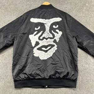 Obey Jacket Men XL Black Bomber Coaches Andre Giant Face Nylon Snap Satin Retro - Picture 1 of 14