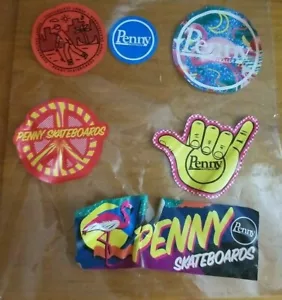 Lot of 6 Used Penny Skateboard Stickers Skateboarding Decals Peace Sign Flamingo - Picture 1 of 4