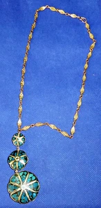 Vintage Necklace w/Three Inlaid Blue Dangles & Interesting Links 16" - Picture 1 of 4
