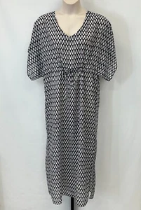Maxi Vestido Talbots Negro Blanco Estampado Geométrico Talla L Manga Corta Cordón - Imagen 1 de 13