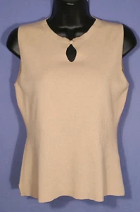 Ann Taylor Loft Women Medium Ribbed Knit Top Tan Stretch Sleeveless Front Cutout - Picture 1 of 8