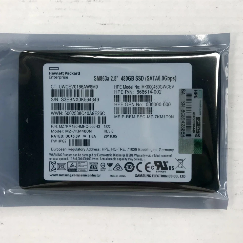 New 480GB SATA 6Gb/s 2.5" SSD SM863a HP MK000480GWCEV 878678-001 Hard Drive - Image 1 of 3