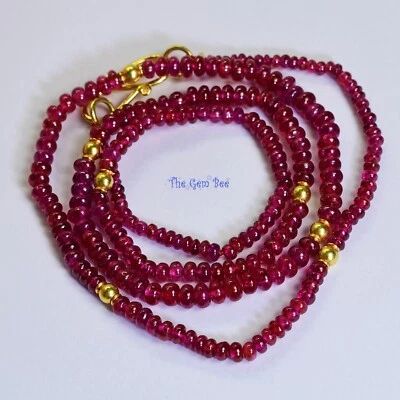 18K Solid Gold Natural No Heat Untreated Ruby Smooth Rondelle Bead Necklace 17" - Image 1 of 4