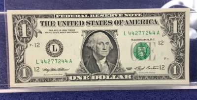 1993 $1 Radar Serial Numbers Note SAN FRANCISCO UNCIRC. RADAR S/N ~ L 44277244 A - Image 1 of 4