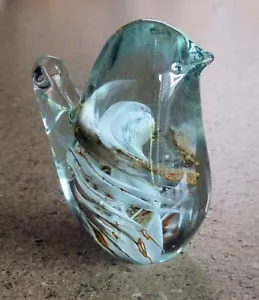 Art Glass Hand Blown Clear Glass Blue Bird w/ Color Swirls Paperweight Figurine - Picture 1 of 11