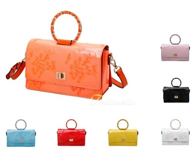 New Women Small Floral Shiny Glossy Round Handle Shoulder Handbag Messenger Bag - Image 1 of 4