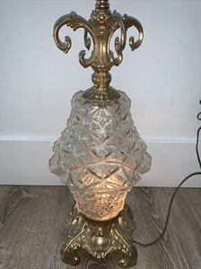 Vintage MCM Hollywood Regency EF Industries Ice Crystal Glass Table Lamp 33” - Picture 1 of 24