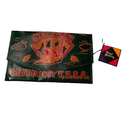 Cartera de cuero vintage nueva con etiquetas Nashville Tennessee Music City EE. UU. Cartera de recuerdo Foto 1 de 4