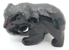 Vintage Hand Carved Wood Black Bear with Fish Figurine 2.5"